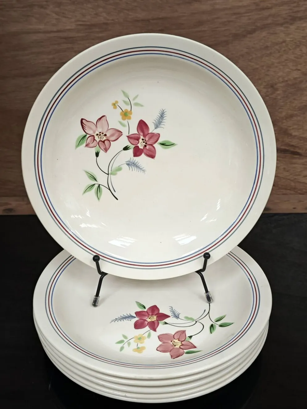 Lot de 6 assiettes demi creuses anciennes Salin France "Martine"