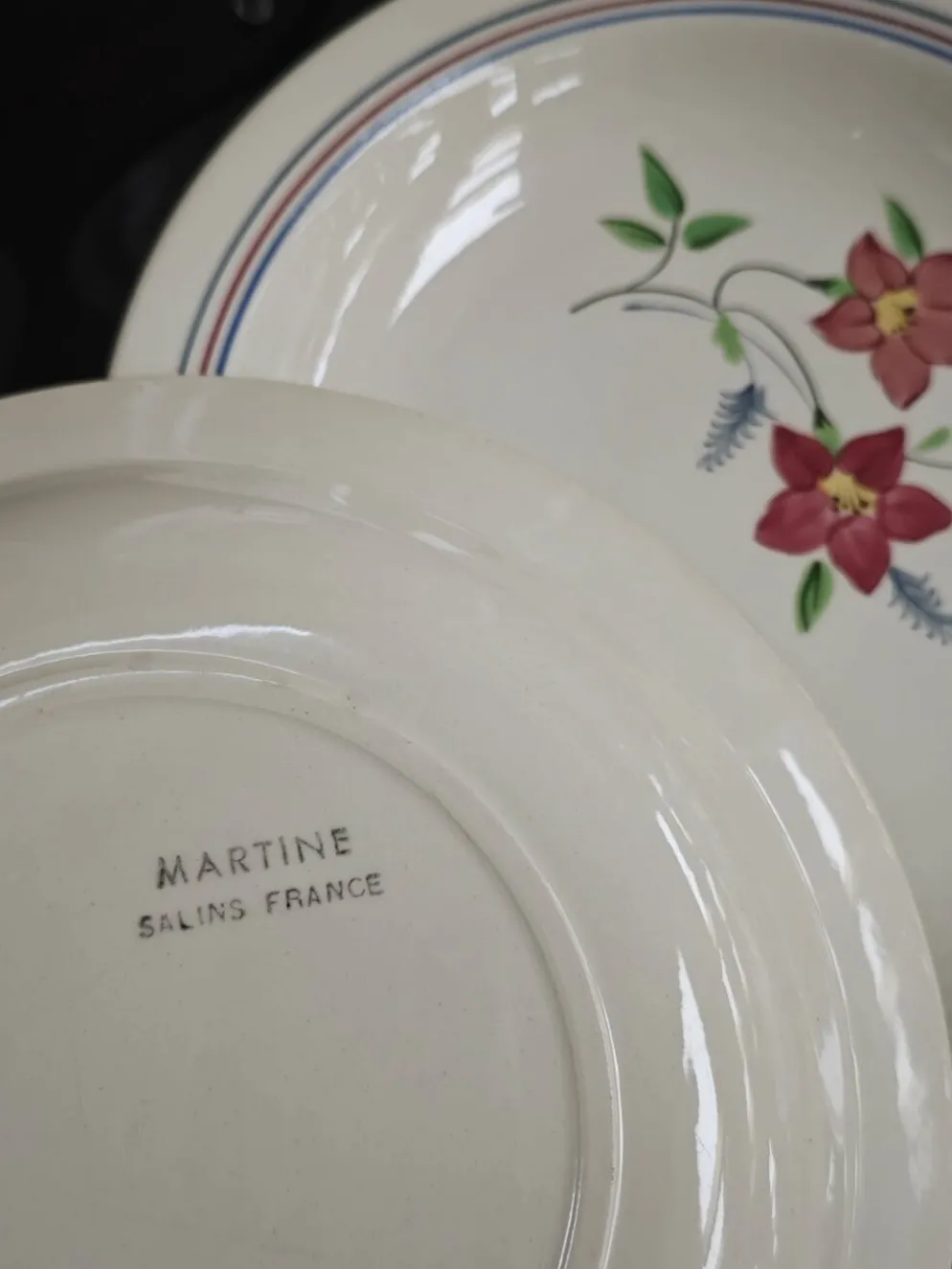 Lot de 6 assiettes demi creuses anciennes Salin France "Martine"
