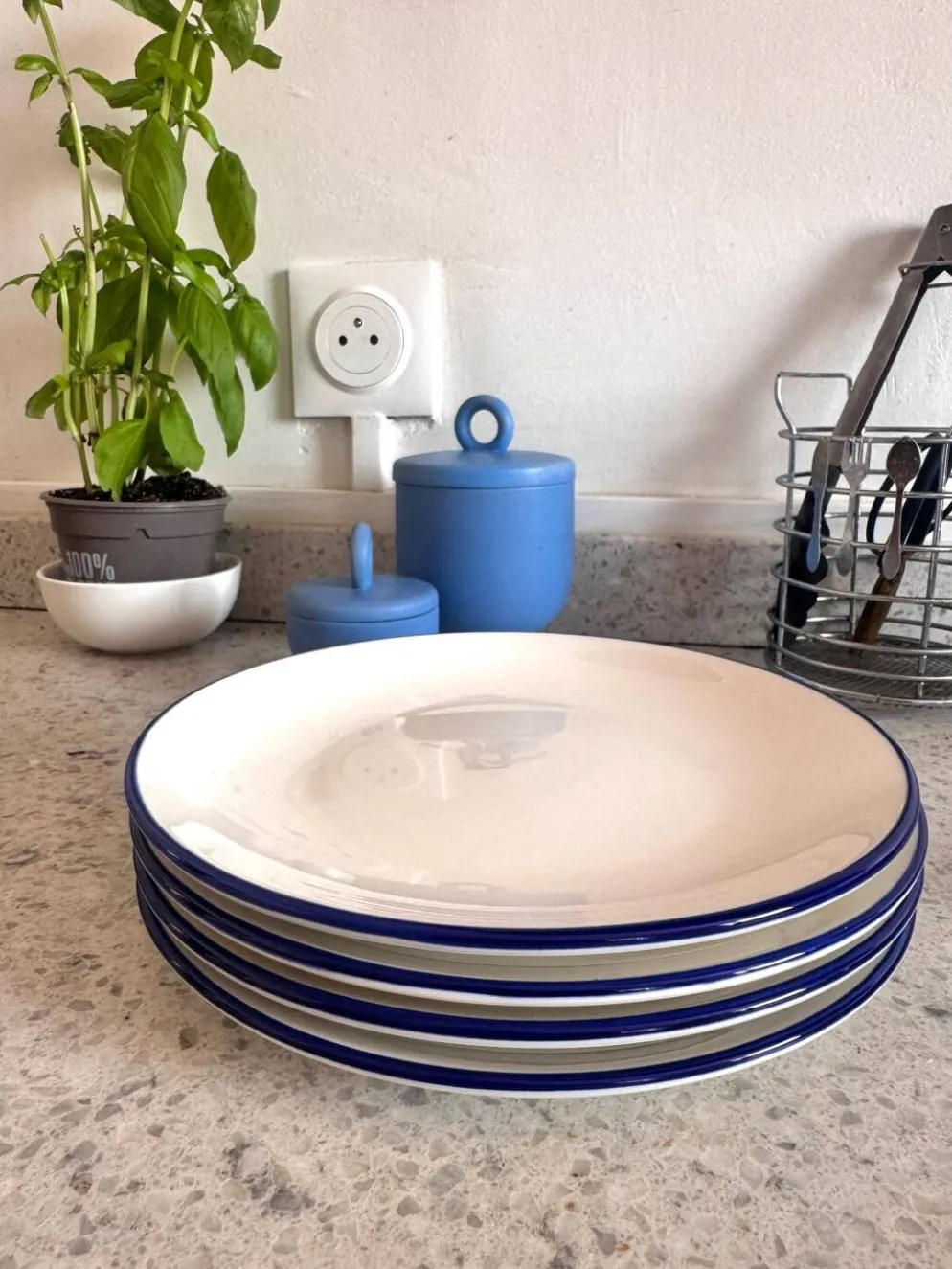 Lot de 4 assiettes à dessert bleu et blanc