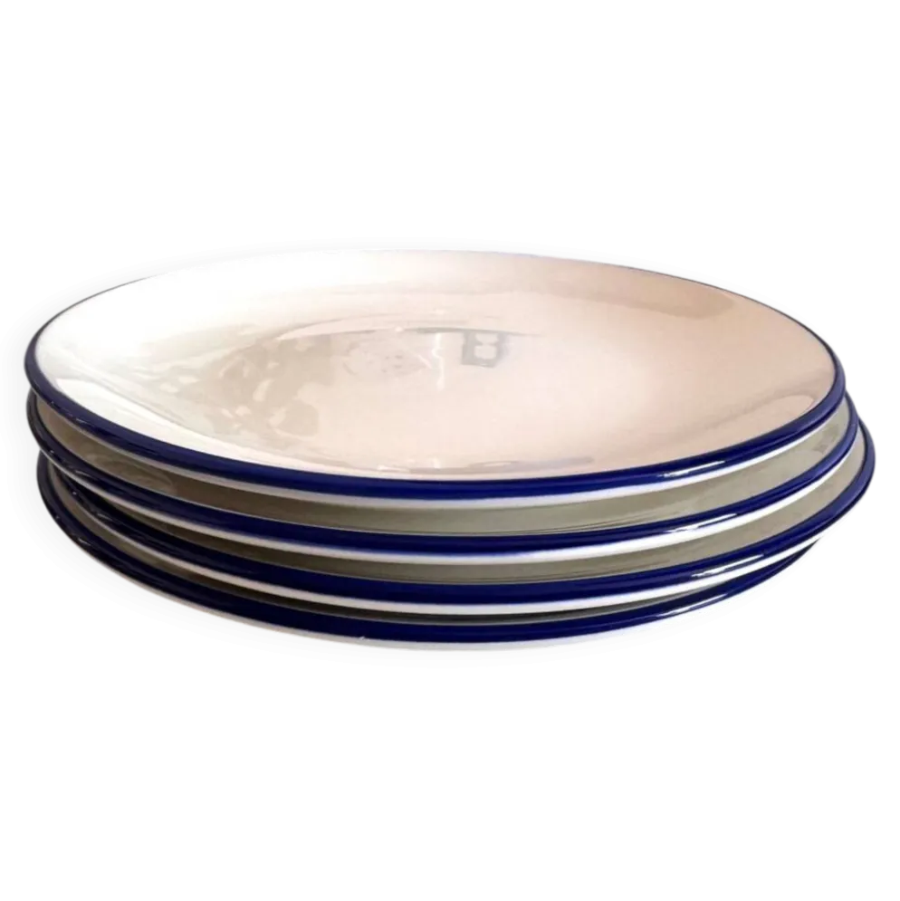 Lot de 4 assiettes à dessert bleu et blanc