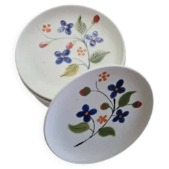 Lot de 12 assiettes à dessert en céramique de Poët Laval (Années 50)