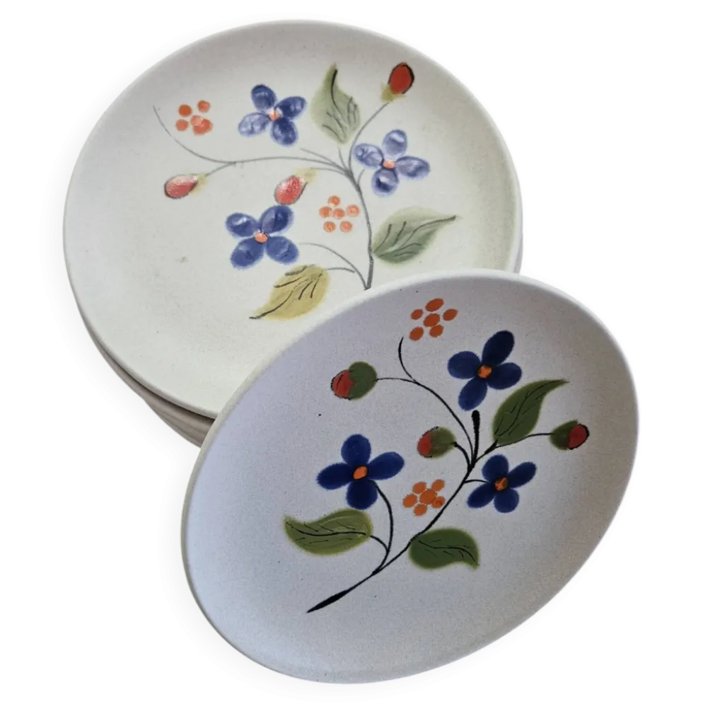 Lot de 12 assiettes à dessert en céramique de Poët Laval (Années 50)