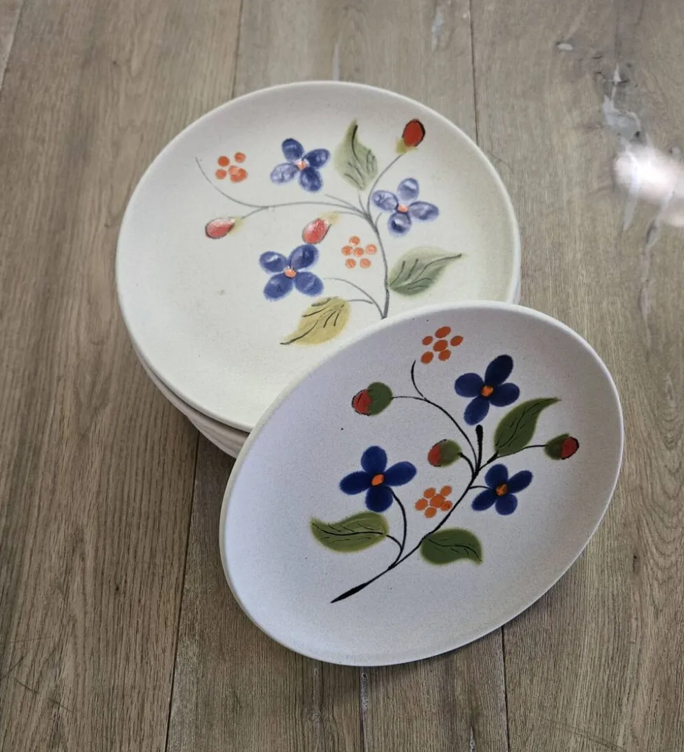 Lot de 12 assiettes à dessert en céramique de Poët Laval (Années 50)