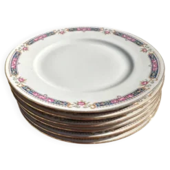 Lot de 6 assiettes à dessert en porcelaine de Limoges, Bernardaud & Co, déc