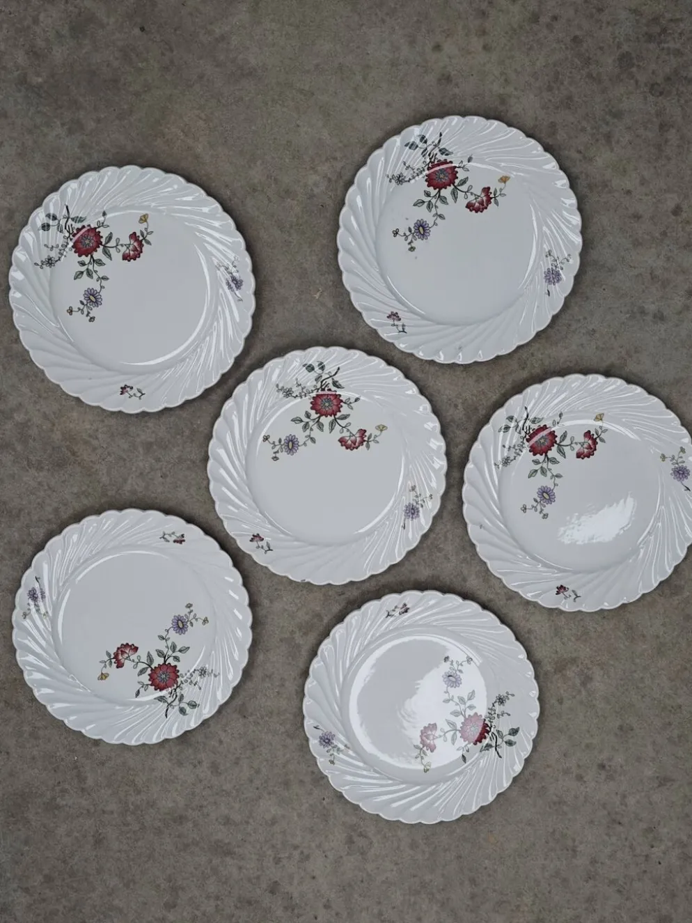 Lot de 6 assiettes à dessert KG Lunéville Service Fleurs des Indes