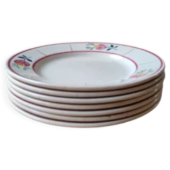 Lot de 7 assiettes à dessert vintage en faïence de Gien, modèle Jacqueline