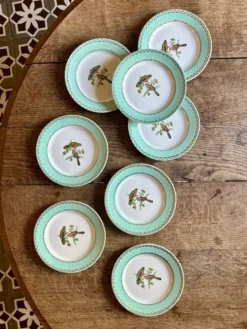 Lot de 8 assiettes à dessert vintage décors d'oiseaux