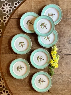 Lot de 8 assiettes à dessert vintage décors d'oiseaux