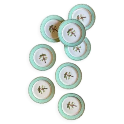 Lot de 8 assiettes à dessert vintage décors d'oiseaux