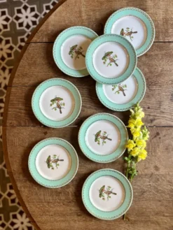Lot de 8 assiettes à dessert vintage décors d'oiseaux