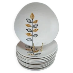 Lot de 11 assiettes à dessert vintage Niderviller – années 70 – style Capron Vallauris