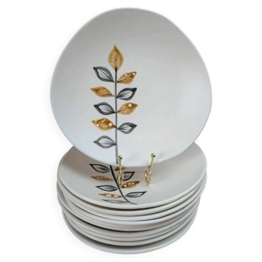 Lot de 11 assiettes à dessert vintage Niderviller – années 70 – style Capron Vallauris