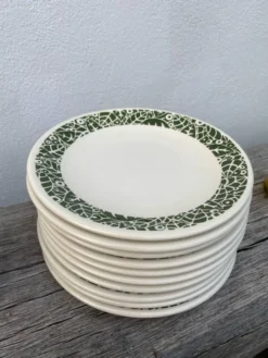 Lot de 10 assiettes en céramique à décor de feuillage vert