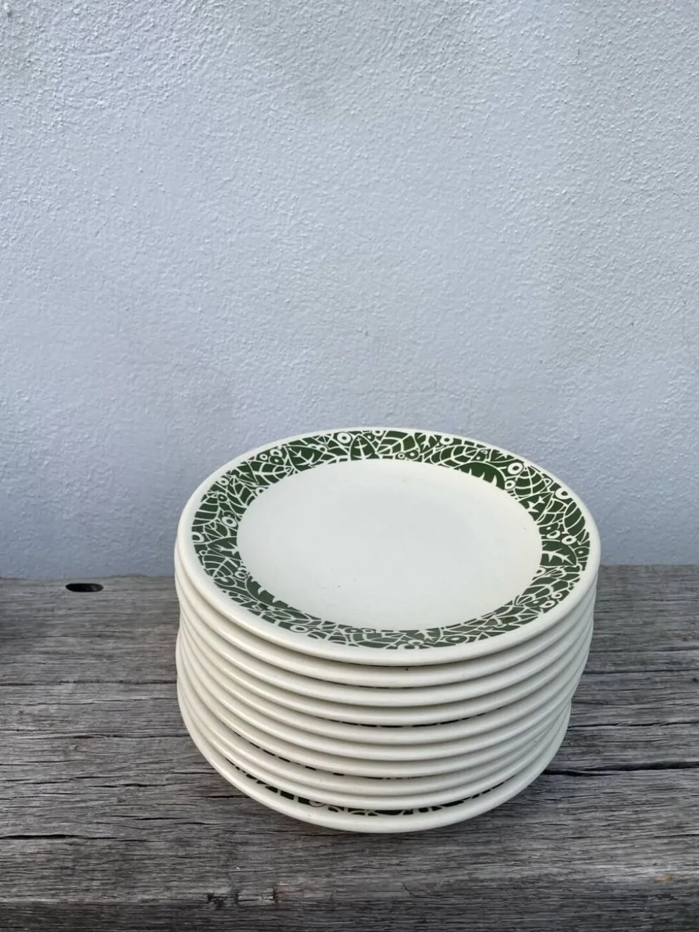 Lot de 10 assiettes en céramique à décor de feuillage vert