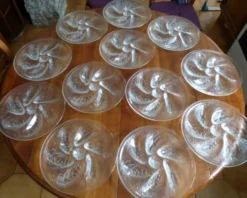 Lot de 12 assiettes à huitres vintages années 70 Arcoroc