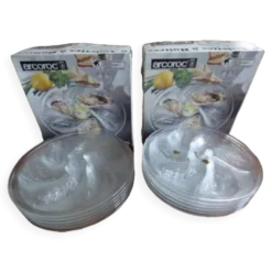 Lot de 12 assiettes à huitres vintages années 70 Arcoroc