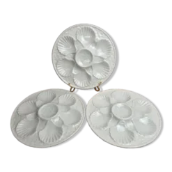 Lot de 3 assiettes à huîtres / coquillages Chantilly France – blanc craquelé