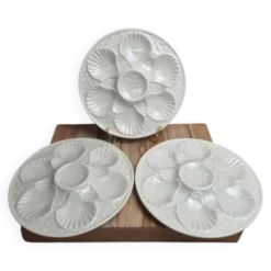Lot de 3 assiettes à huîtres / coquillages Chantilly France – blanc craquelé