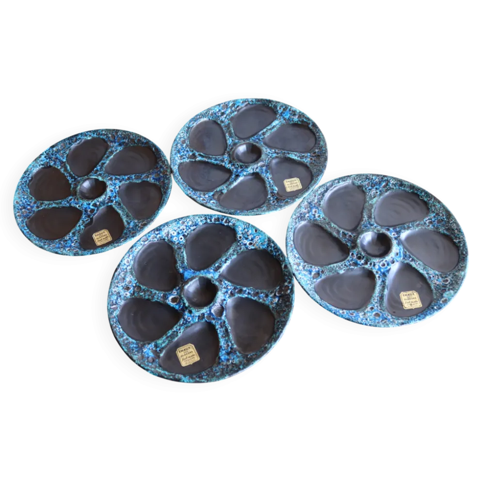 Lot de 4 assiettes à huîtres Cyclope – Émaux des Glaciers