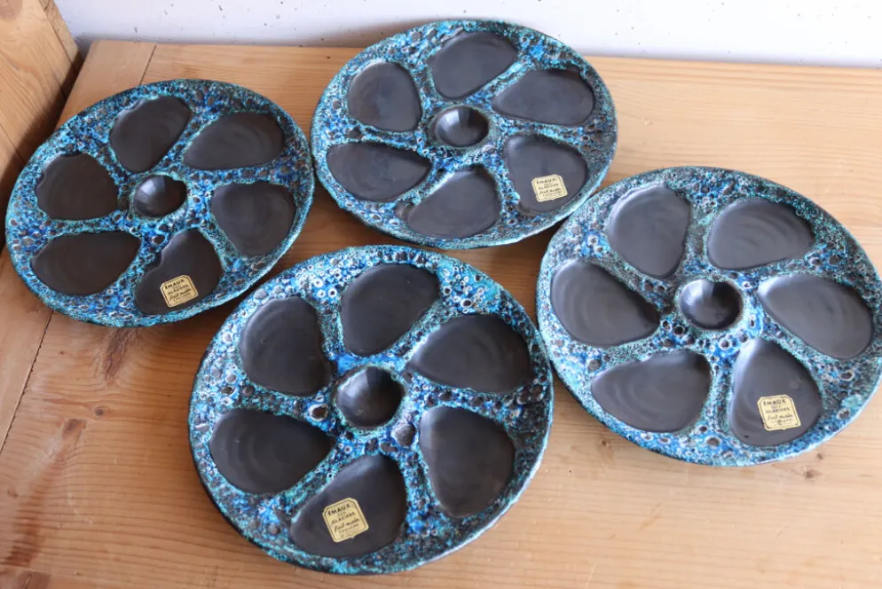 Lot de 4 assiettes à huîtres Cyclope – Émaux des Glaciers