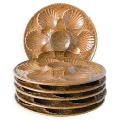 Lot de 6 assiettes à huîtres en grès, Beige & Brun, 1970