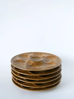 Lot de 6 assiettes à huîtres en grès, Beige & Brun, 1970