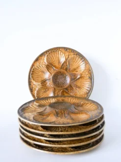 Lot de 6 assiettes à huîtres en grès, Marron & Brun, 1970