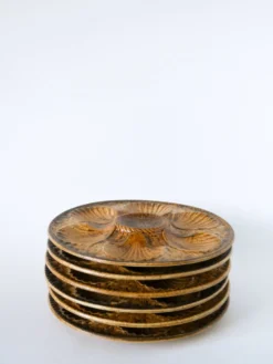 Lot de 6 assiettes à huîtres en grès, Marron & Brun, 1970