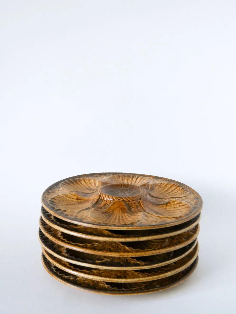 Lot de 6 assiettes à huîtres en grès, Marron & Brun, 1970