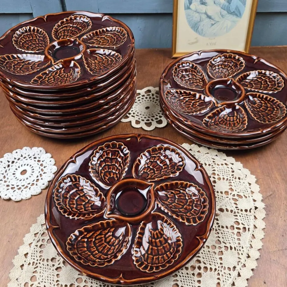 Lot de 12 assiettes à huîtres – France – vintage – Ø23,5 cm