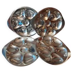 Lot de 4 assiettes huîtres métal