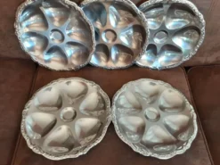 Lot de 5 assiettes huîtres métal