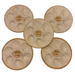 Lot de 5 assiettes à huîtres Saint-Clément France n°4589 – Faïence