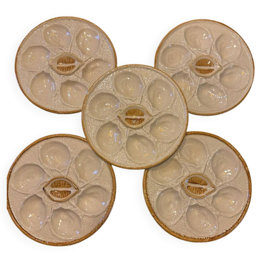 Lot de 5 assiettes à huîtres Saint-Clément France n°4589 – Faïence