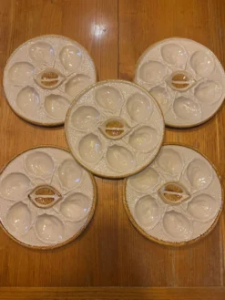 Lot de 5 assiettes à huîtres Saint-Clément France n°4589 – Faïence