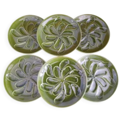 Lot de 6 assiettes à huîtres vertes 25 cm – C.E.S France – Très bon état