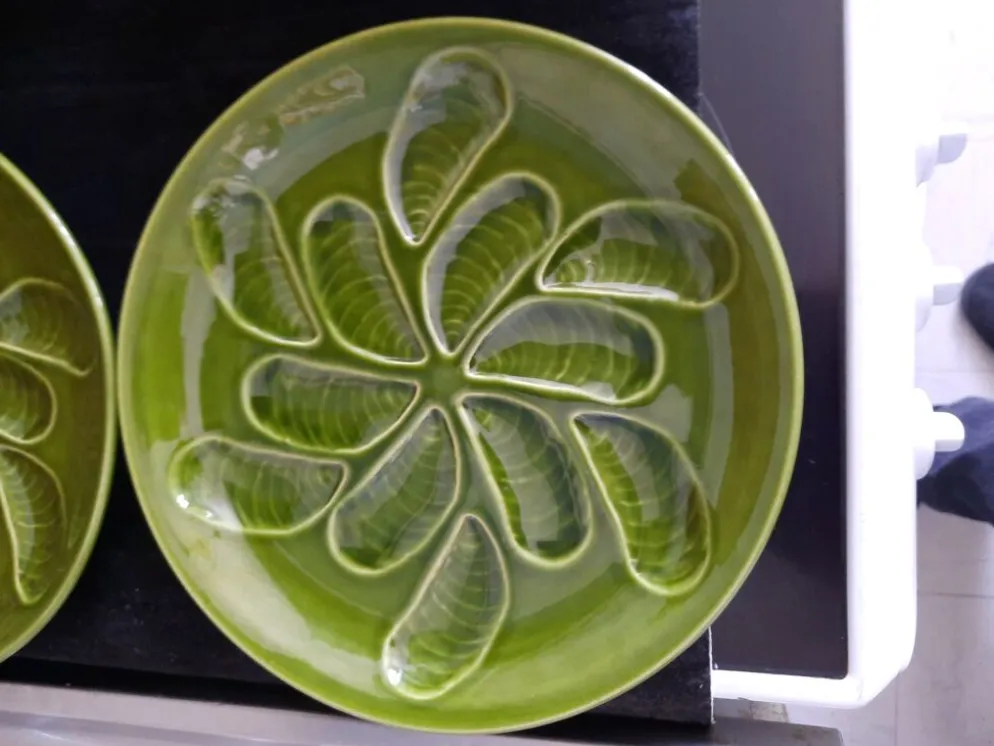 Lot de 6 assiettes à huîtres vertes 25 cm – C.E.S France – Très bon état
