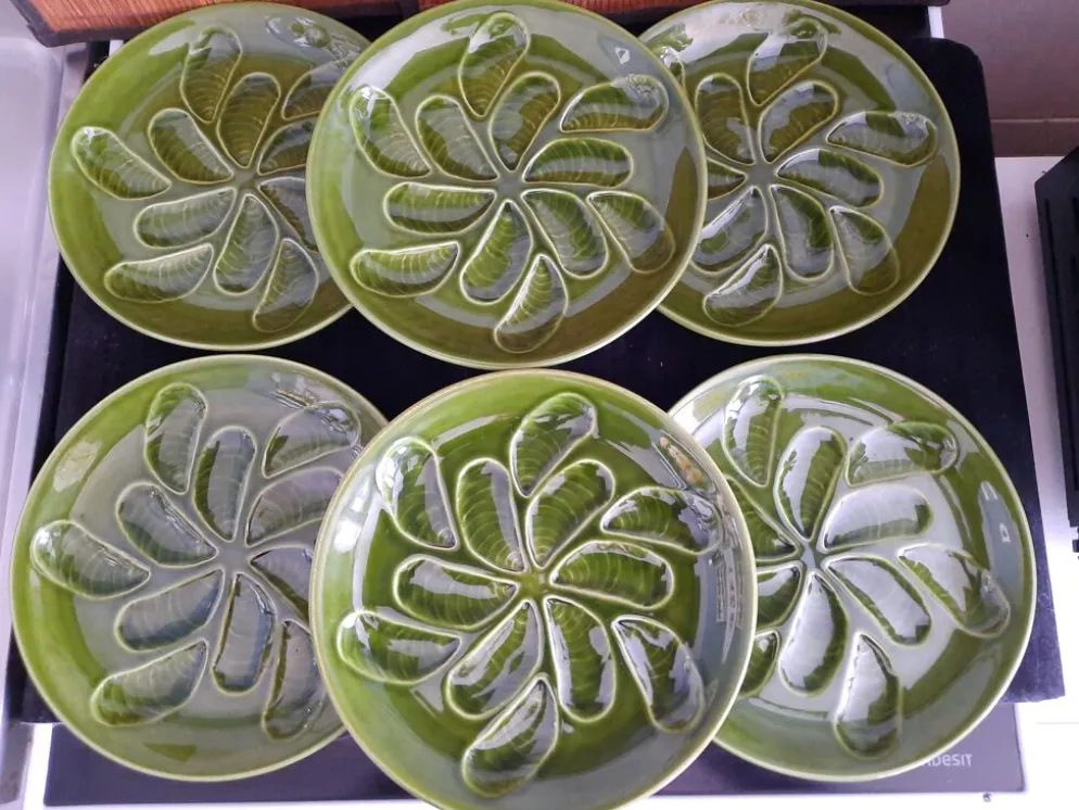 Lot de 6 assiettes à huîtres vertes 25 cm – C.E.S France – Très bon état