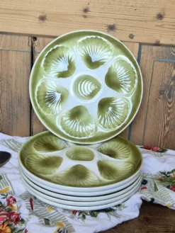 Lot de 6 Assiettes à Huîtres Vintage Orchies Moulin des Loups – Vert A