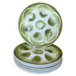 Lot de 6 Assiettes à Huîtres Vintage Orchies Moulin des Loups – Vert A