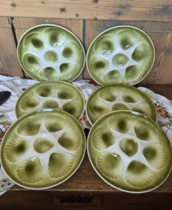 Lot de 6 Assiettes à Huîtres Vintage Orchies Moulin des Loups – Vert A
