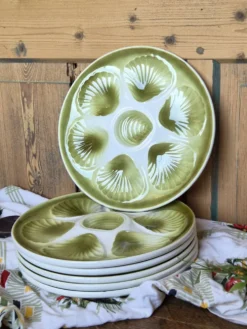 Lot de 6 Assiettes à Huîtres Vintage Orchies Moulin des Loups – Vert A