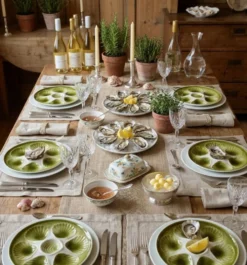 Lot de 6 Assiettes à Huîtres Vintage Orchies Moulin des Loups – Vert A