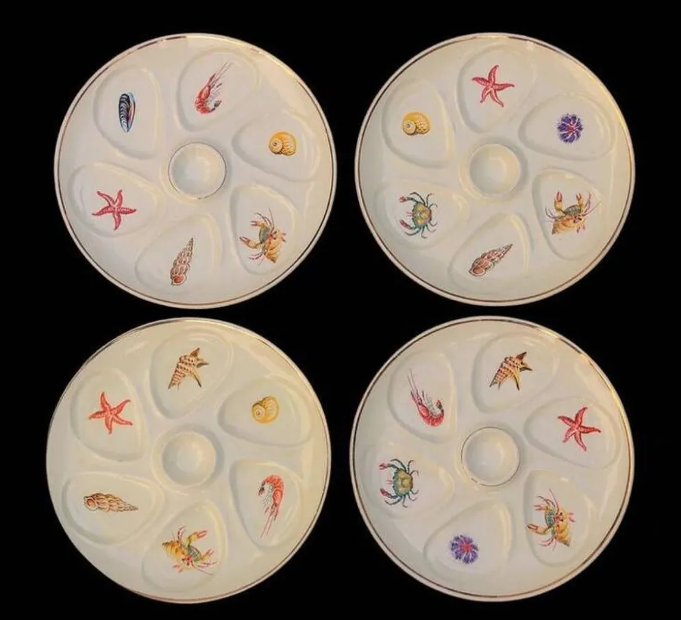 Lot de 4 assiettes à Huîtres Vintage crème Salins France