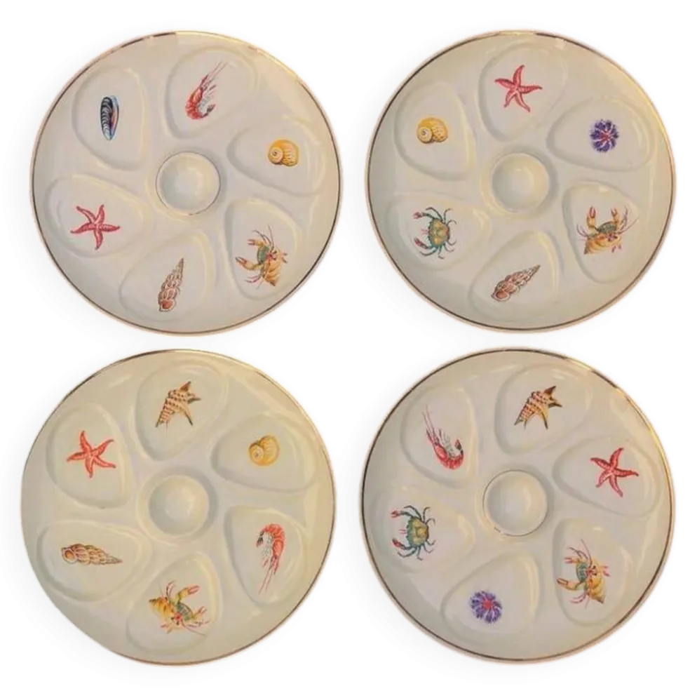 Lot de 4 assiettes à Huîtres Vintage crème Salins France