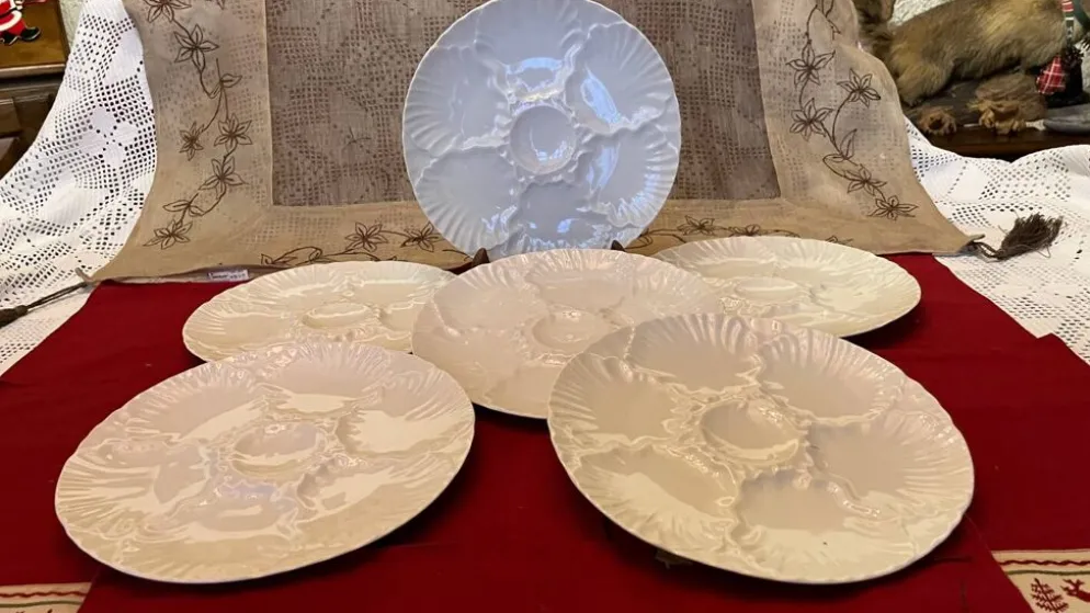 Lot de 6 assiettes à huîtres vintage
