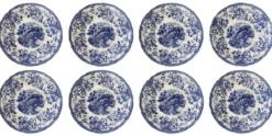 Lot de 8 assiettes Ironstone Tableware CBM bleu & white 1987 décor cottage