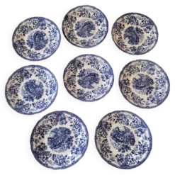 Lot de 8 assiettes Ironstone Tableware CBM bleu & white 1987 décor cottage