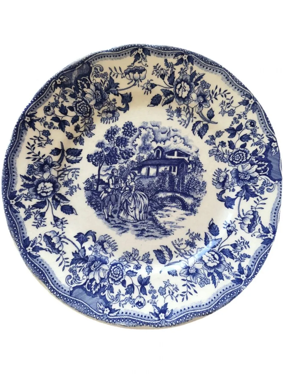 Lot de 8 assiettes Ironstone Tableware CBM bleu & white 1987 décor cottage