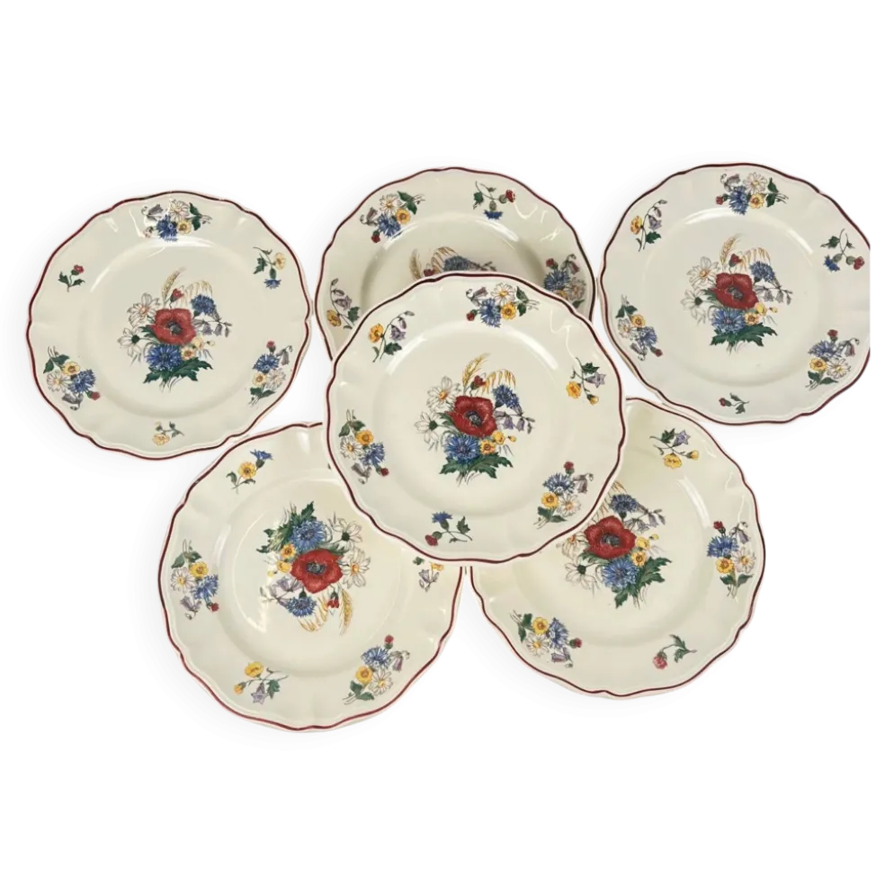 Lot de 6 assiettes plates "Agreste" Sarreguemines, XXe s.